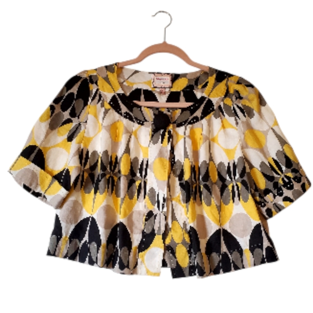 Becky & Max Short Linen‎ Bolero Print Open Jacket Size 8 NWOT